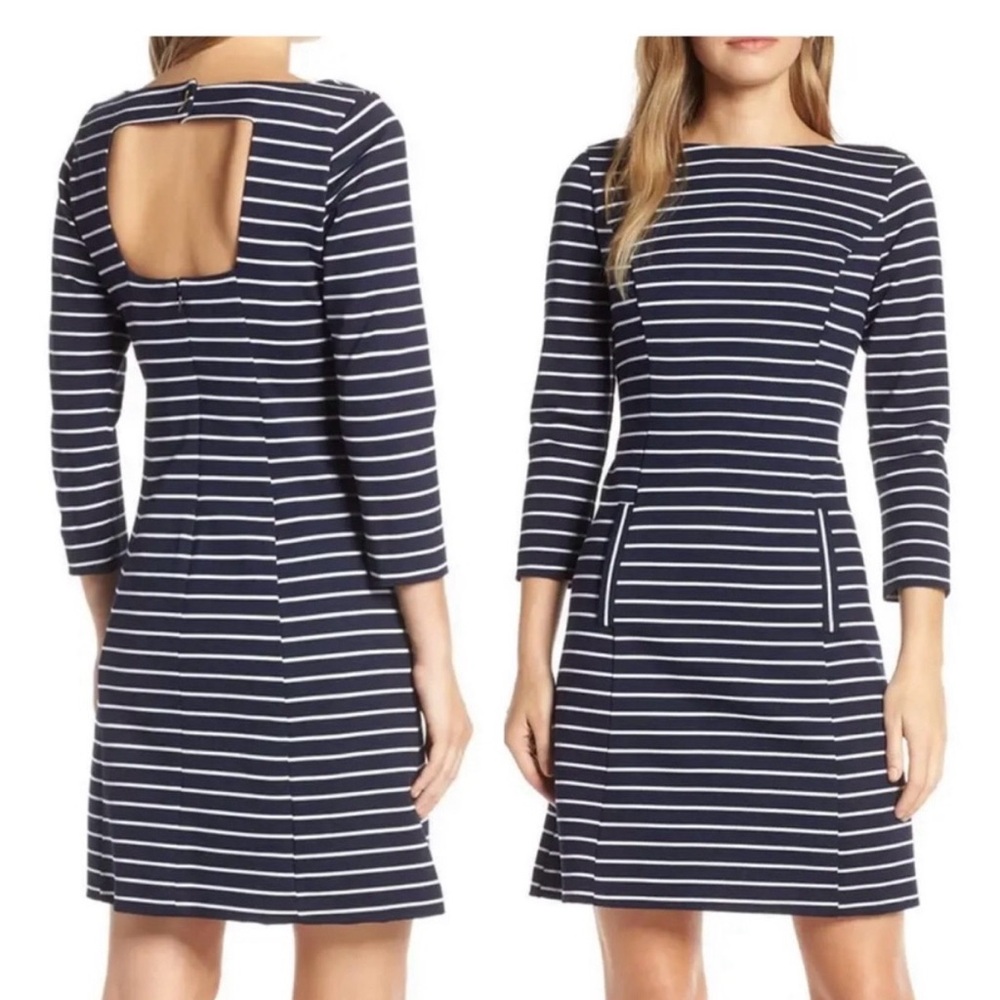 Eliza J Navy and White Striped Backless Dress